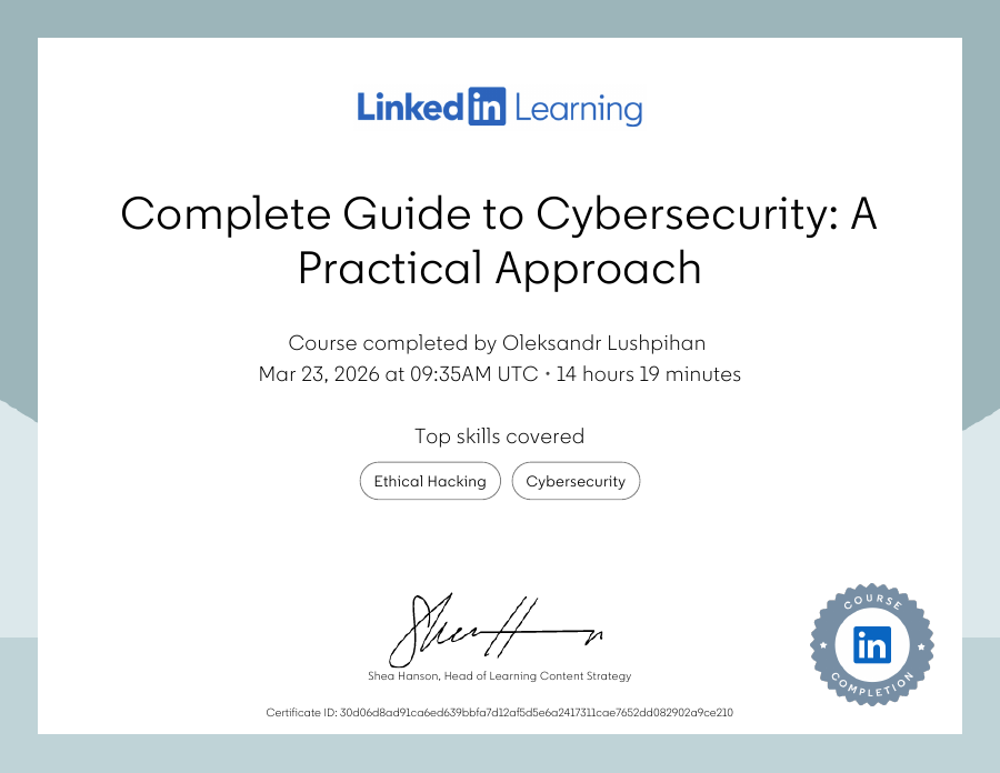 Complete Guide to Cybersecurity A Practical Approach certificate preview