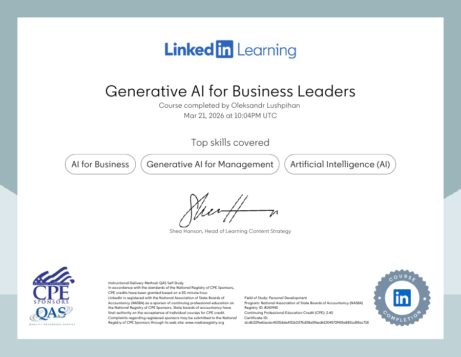 Generative AI for Business Leaders certificate preview