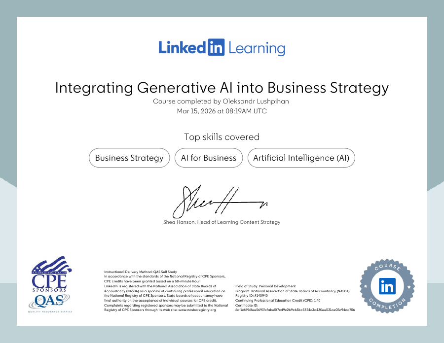 Integrating Generative AI into Business Strategy (2) certificate preview