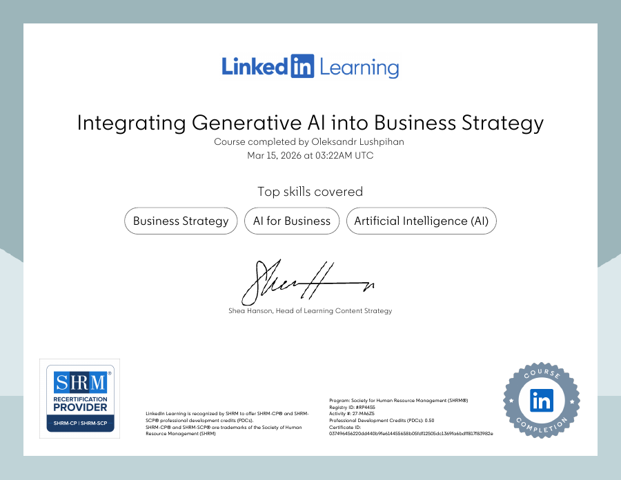 Integrating Generative AI into Business Strategy certificate preview