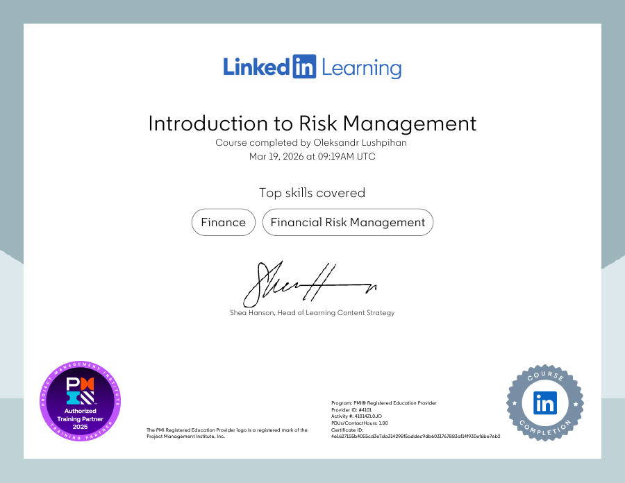 Introduction to Risk Management (2) certificate preview