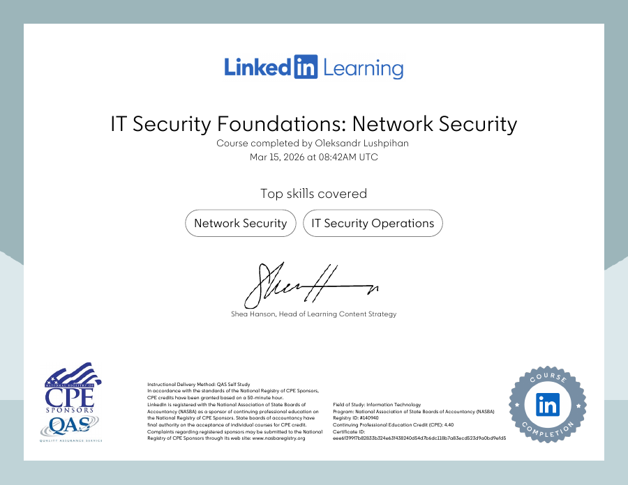 IT Security Foundations Network Security (1) certificate preview