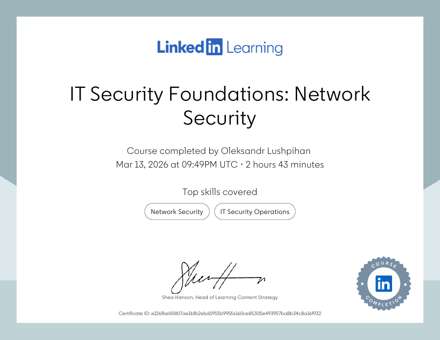 IT Security Foundations Network Security (2) certificate preview