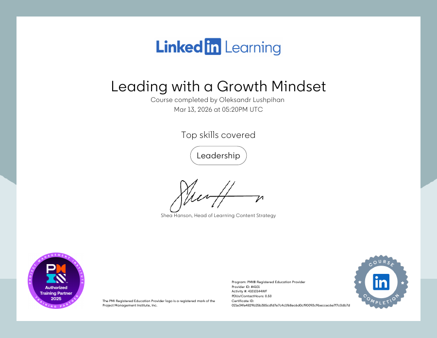 Leading with a Growth Mindset certificate preview