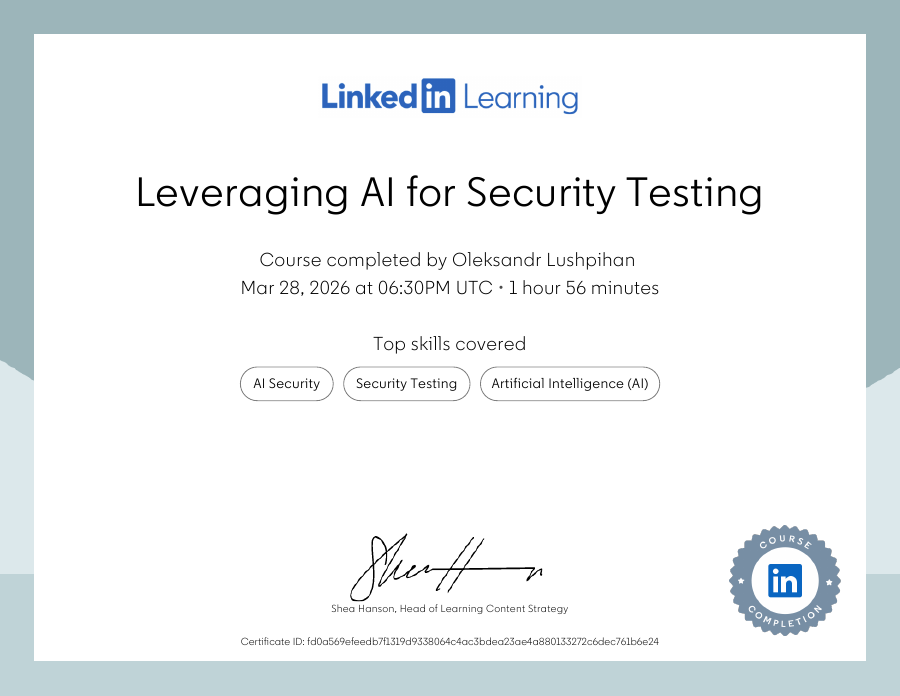 Leveraging AI for Security Testing certificate preview