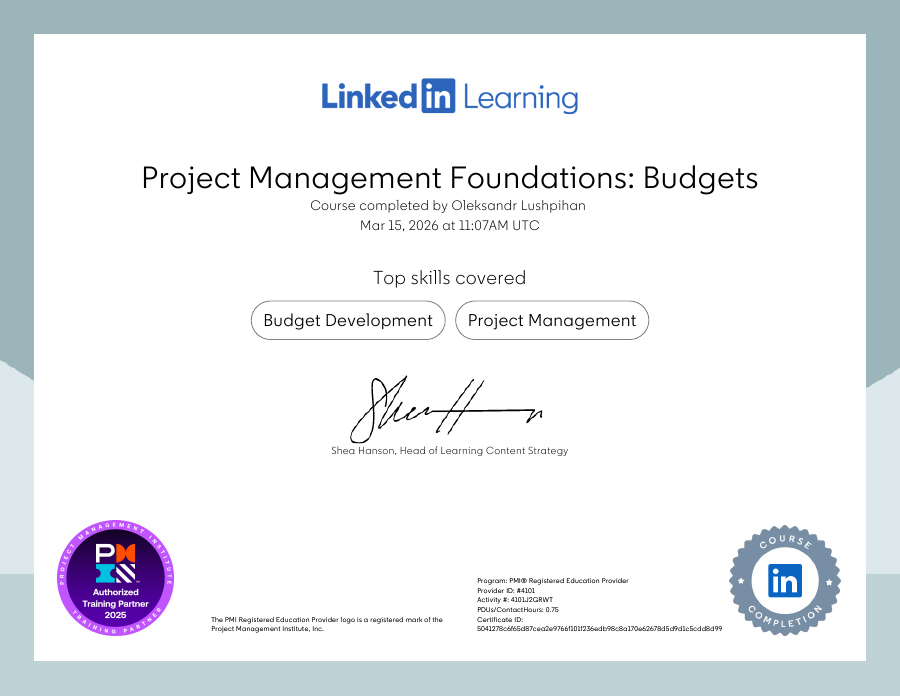 Project Management Foundations Budgets certificate preview