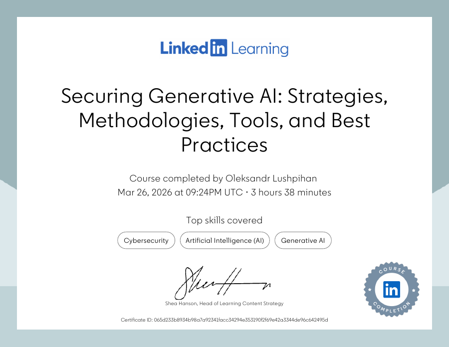 Securing Generative AI Strategies Methodologies Tools and Best Practices certificate preview