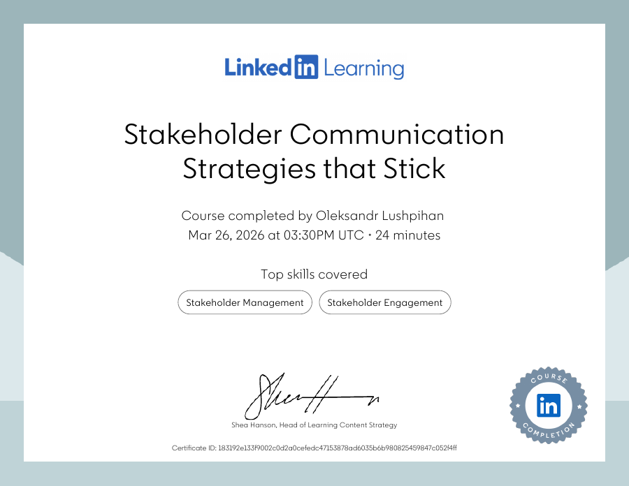 Stakeholder Communication Strategies that Stick certificate preview