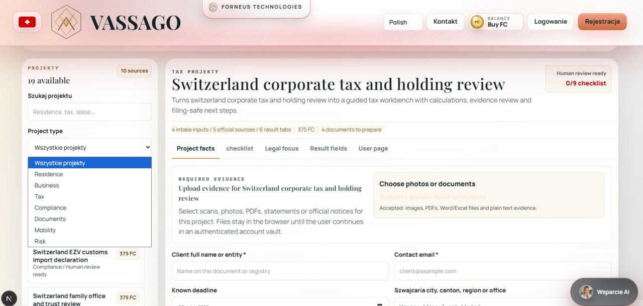 VASSAGO Switzerland Tax Workspace